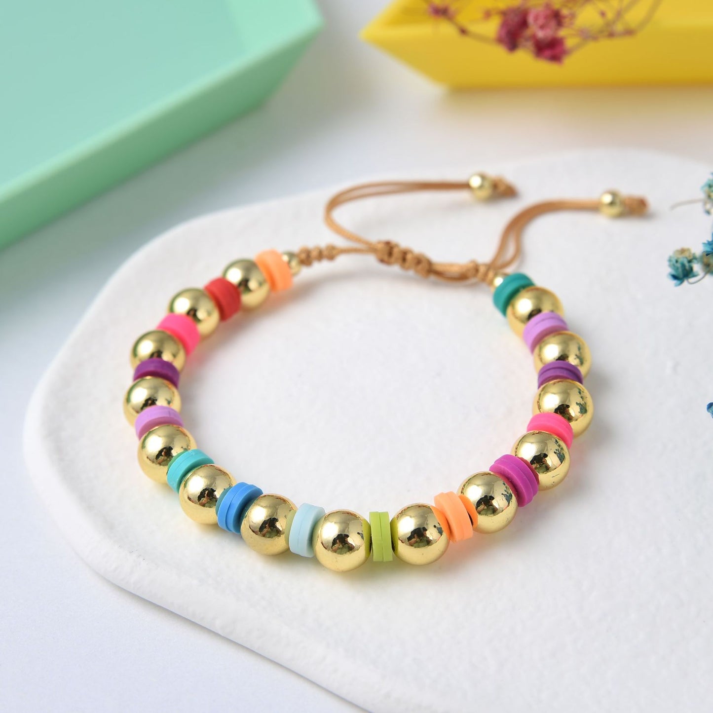 1 Piece Fashion Multicolor Soft Clay Metal Beaded Knitting Women's Bracelets