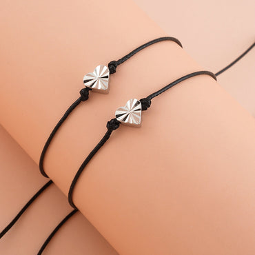 Simple Style Heart Shape Wax Line Copper Braid Women's Bracelets