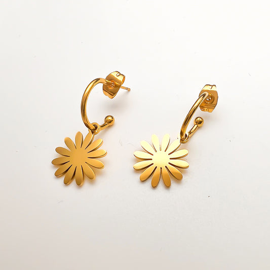 1 Pair Vintage Style Sun Leaves Eye Plating Stainless Steel Drop Earrings