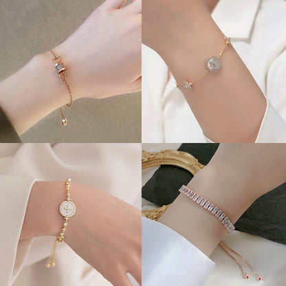 Fashion Round Flower Butterfly Copper Inlay Shell Zircon Bracelets