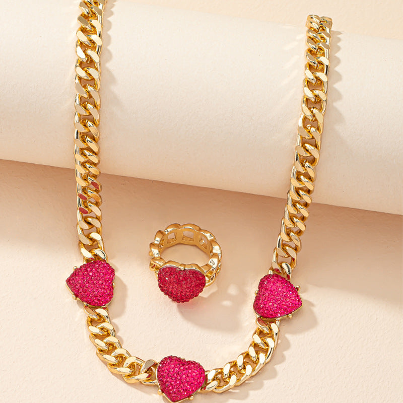 Fashion Simple Heart-shaped Alloy Necklace Ring Set