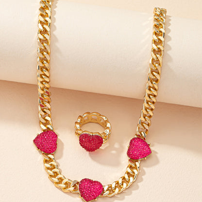 Fashion Simple Heart-shaped Alloy Necklace Ring Set