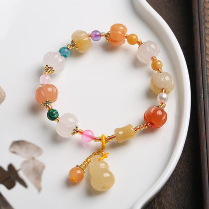 Fashion Pumpkin Jade Beaded Knitting Bracelets 1 Piece