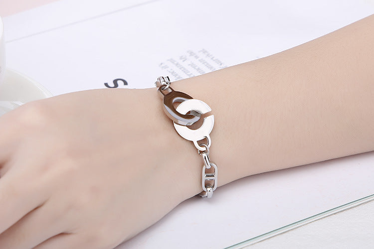 Fashion Jewelry Oval Letter Stitching Men And Women Titanium Steel Couple Bracelet