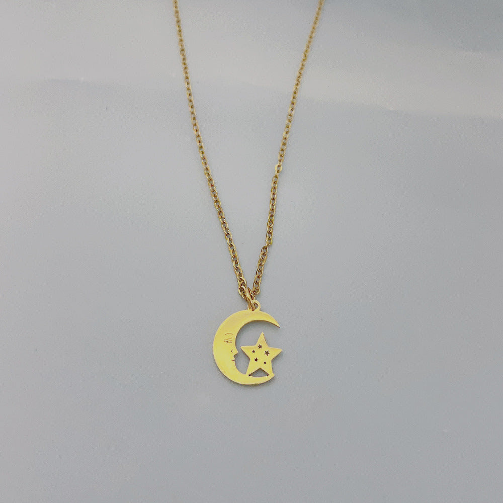 Fashion Star Moon Titanium Steel Plating Pendant Necklace 1 Piece