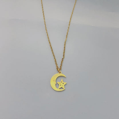 Fashion Star Moon Titanium Steel Plating Pendant Necklace 1 Piece