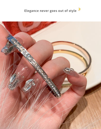 Titanium Steel Elegant Simple Style Round Plating Inlay Zircon Bangle