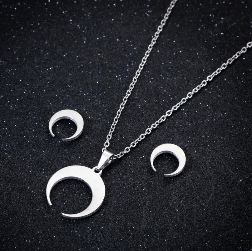 1 Set Simple Style Moon Titanium Steel Plating Earrings Necklace