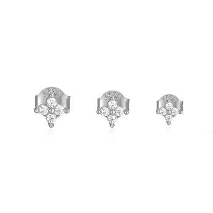 3 Pieces Set Simple Style Geometric Plating Inlay Sterling Silver Zircon Ear Studs