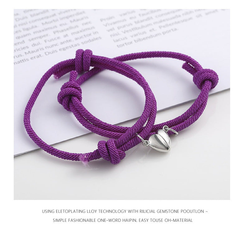 Simple Style Heart Shape Wrapped Yarn Alloy Magnet Plating Couple Bracelets