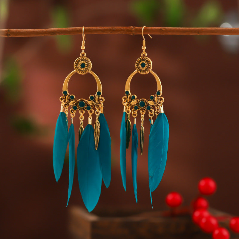 1 Pair Ethnic Style Feather Alloy Plating Women's Drop Earrings