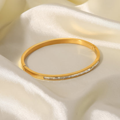 Simple Style Round Stainless Steel Inlay Zircon Gold Plated Bangle