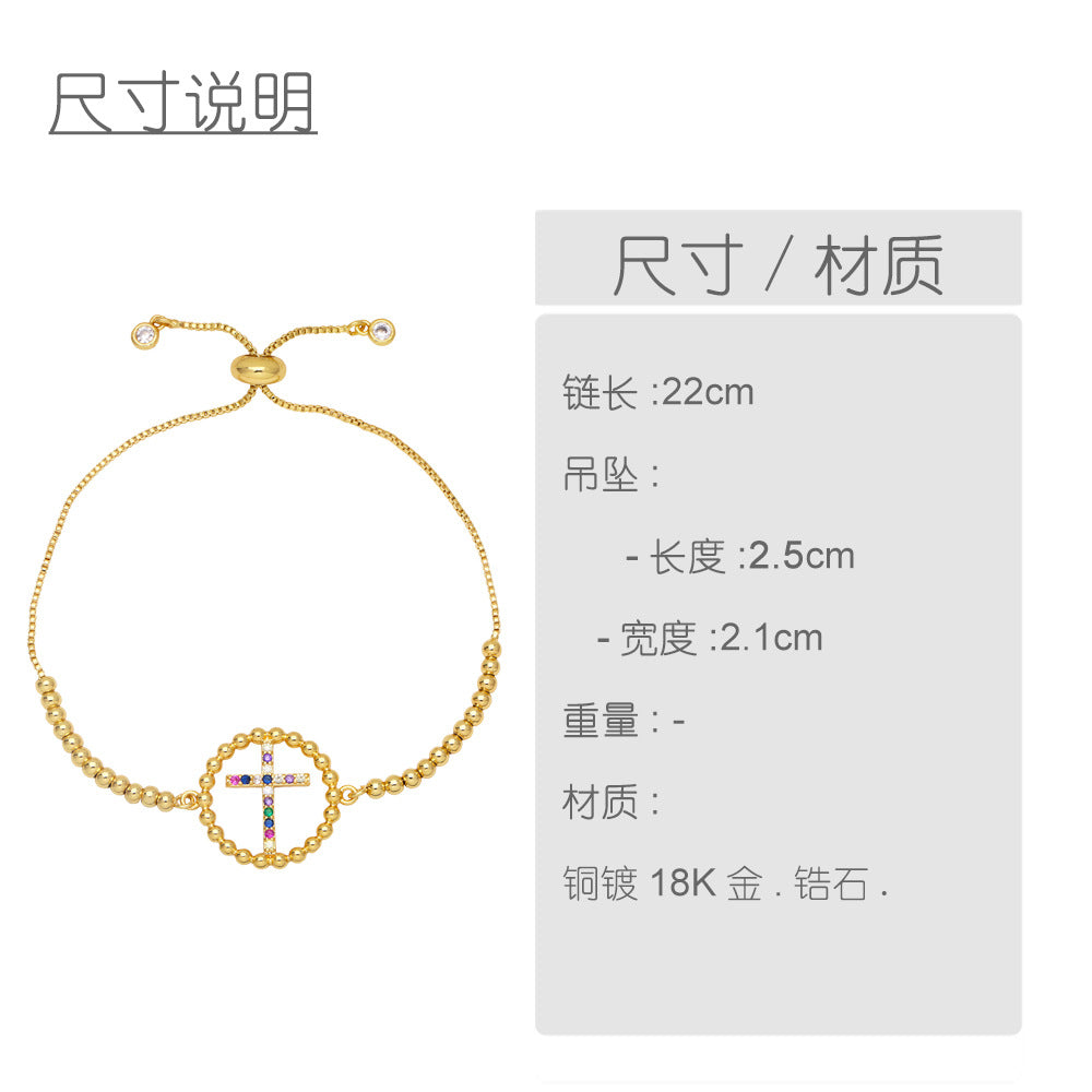 Fashion Cross Tree Of Life Copper Bracelet Female Zircon Adjustable Pull Bracelet