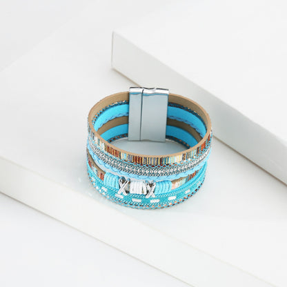 Bohemian Wide-brimmed Color Woven Multilayer Leather Bracelet Wholesale