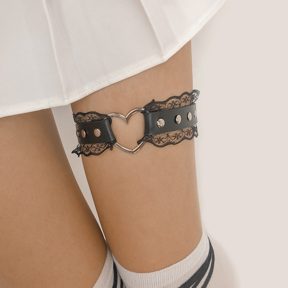 Punk Sexy Lace Heart Leg Ring Simple Leather Leg Accessories Female