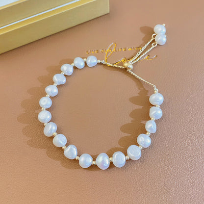 Elegant Round Alloy Freshwater Pearl Beaded Plating Inlay Rhinestones Bracelets