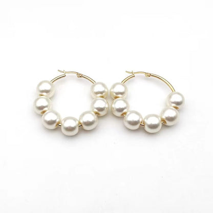 Wholesale Jewelry Simple Style Geometric Solid Color Imitation Pearl Plating Ear Studs