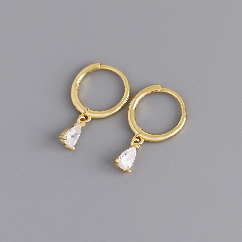 1 Pair Simple Style Geometric Plating Inlay Sterling Silver Zircon 18k Gold Plated White Gold Plated Drop Earrings