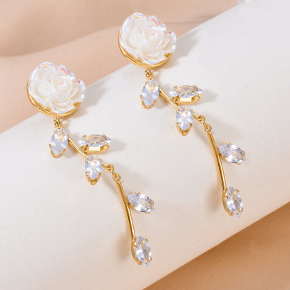 1 Pair Romantic Flower Plating Inlay Stainless Steel Zircon Drop Earrings