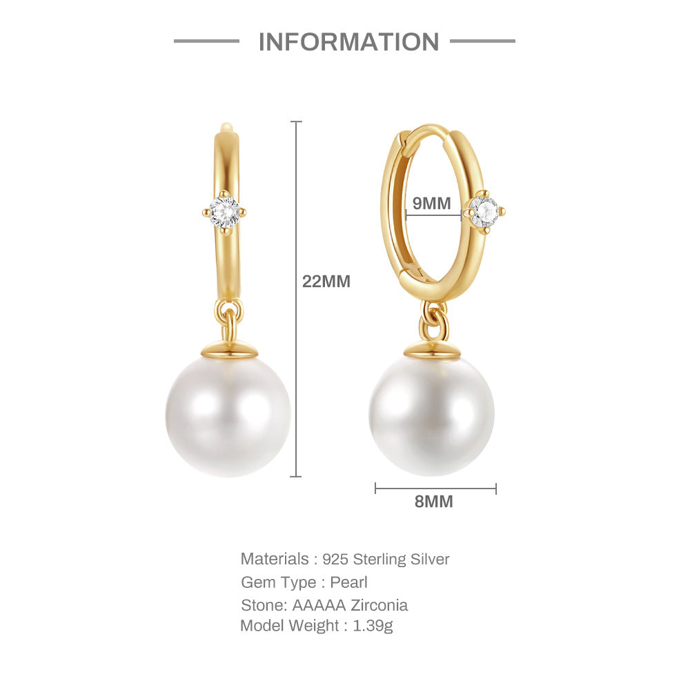 1 Pair Elegant Simple Style Geometric Plating Inlay Sterling Silver Pearl Zircon Drop Earrings