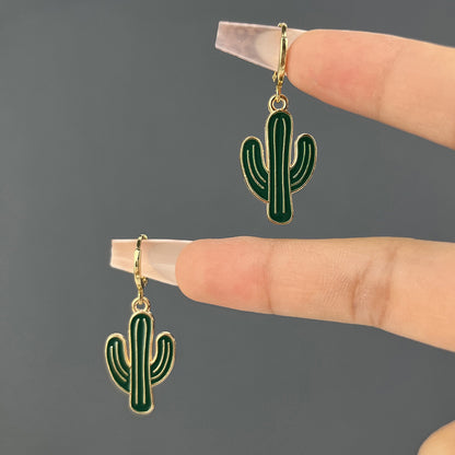 Retro Cactus Leaf Flower Enamel Alloy Earrings