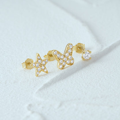 1 Set Simple Style Star Butterfly Plating Sterling Silver Ear Studs