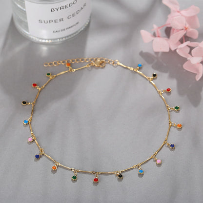 Retro Colorful Bead Tassel Pendant Alloy Necklace