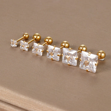 1 Piece Simple Style Square Plating Inlay Stainless Steel Zircon Ear Studs