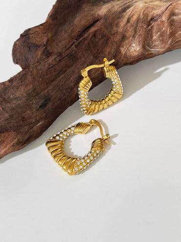1 Pair Ig Style U Shape Stripe Plating Inlay Stainless Steel Rhinestones 18k Gold Plated Earrings