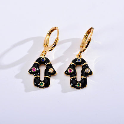 1 Pair Retro Geometric Stainless Steel Enamel Inlay Zircon Drop Earrings