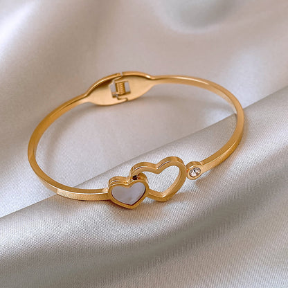 Fashion Heart Shape Titanium Steel Inlay Shell Zircon Bangle