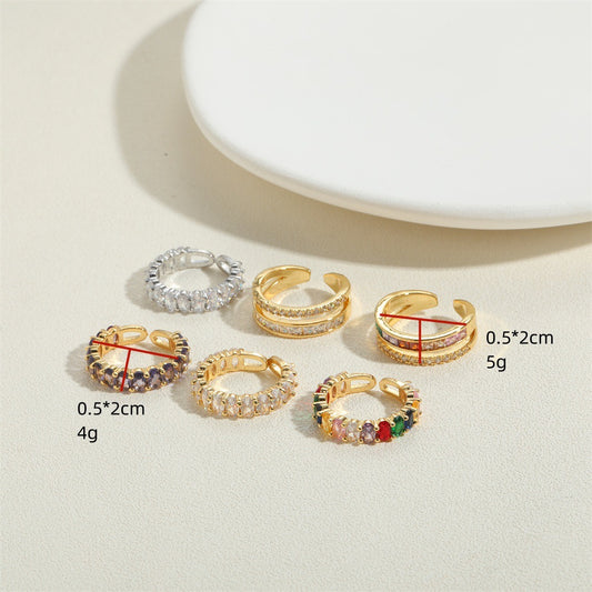 Cross-border exclusive zircon copper plated 14K real gold rule ring ring niche fashion design fashion trend ring