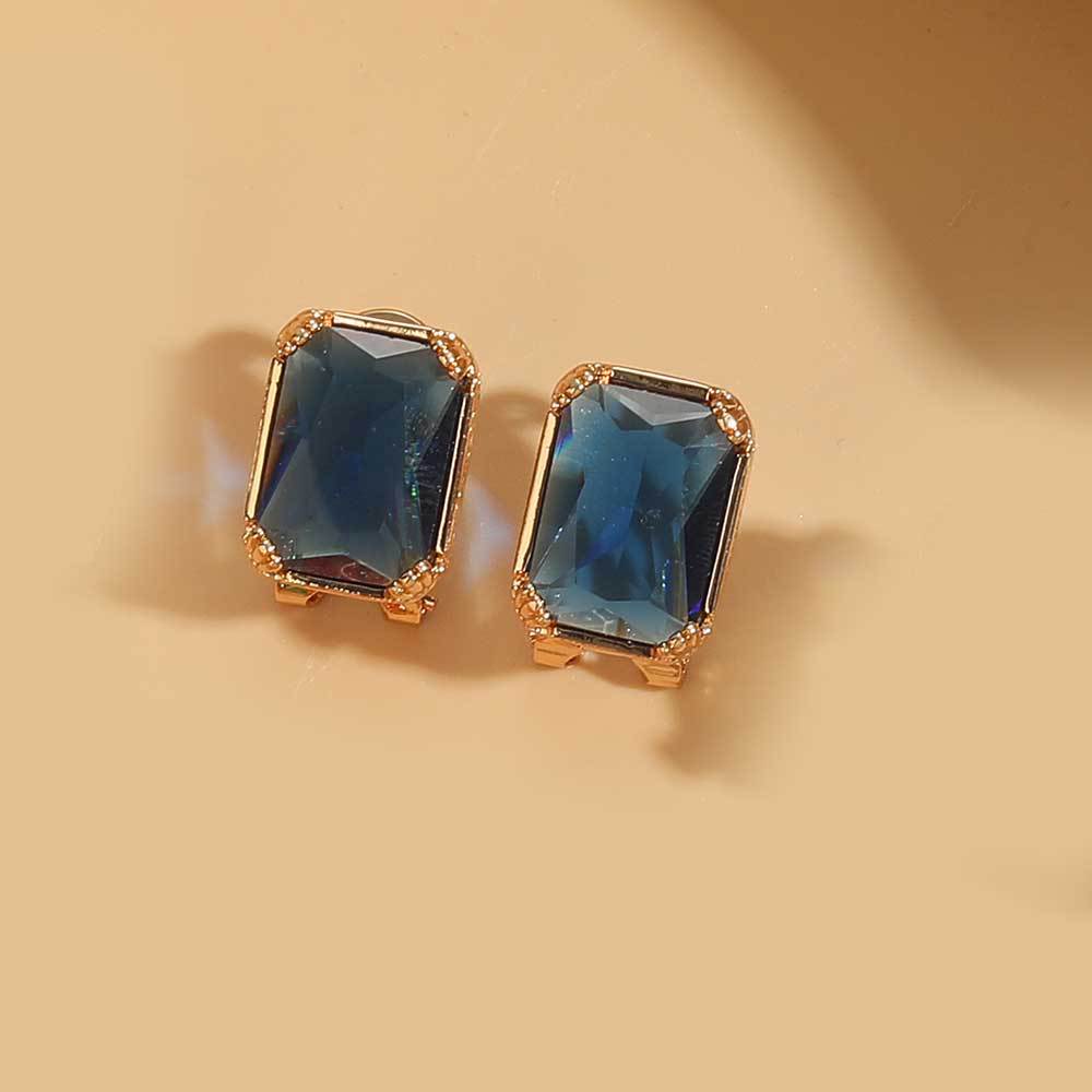 European and American new cold style personality delicate square design earrings copper plated 14K real gold personality delicate earrings women