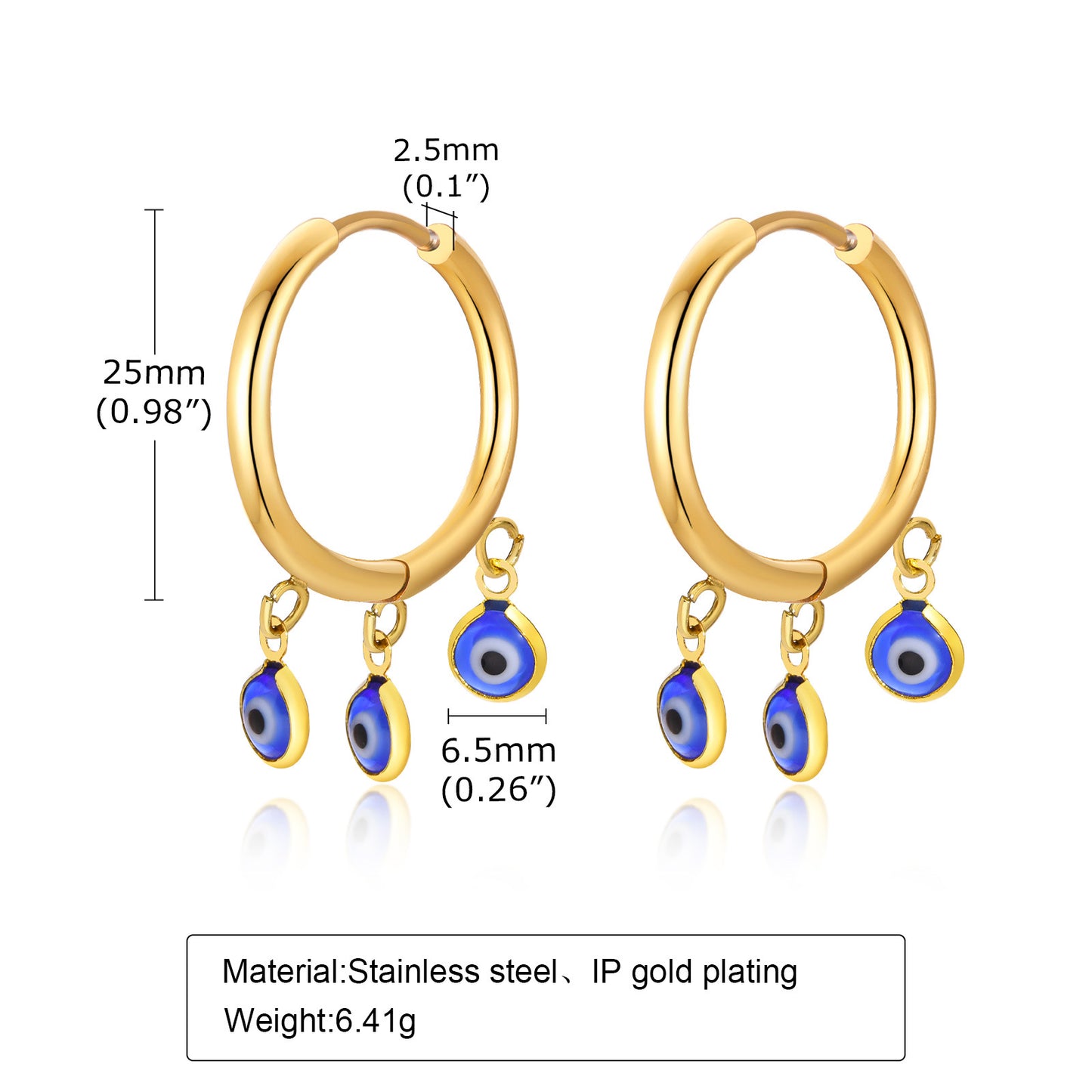 1 Pair Fashion Devil's Eye Plating Stainless Steel Earrings