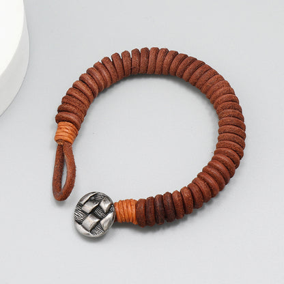 Retro Geometric Alloy Cowhide Knitting Men's Bangle