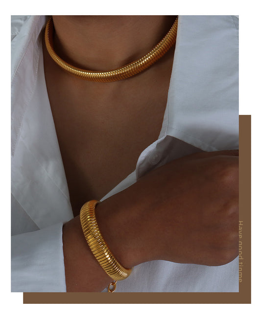 Wholesale Simple Style Solid Color Titanium Steel Plating Gold Plated Bracelets Necklace
