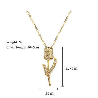 Titanium Steel Copper Casual Sweet Flower Inlay Zircon Pendant Necklace