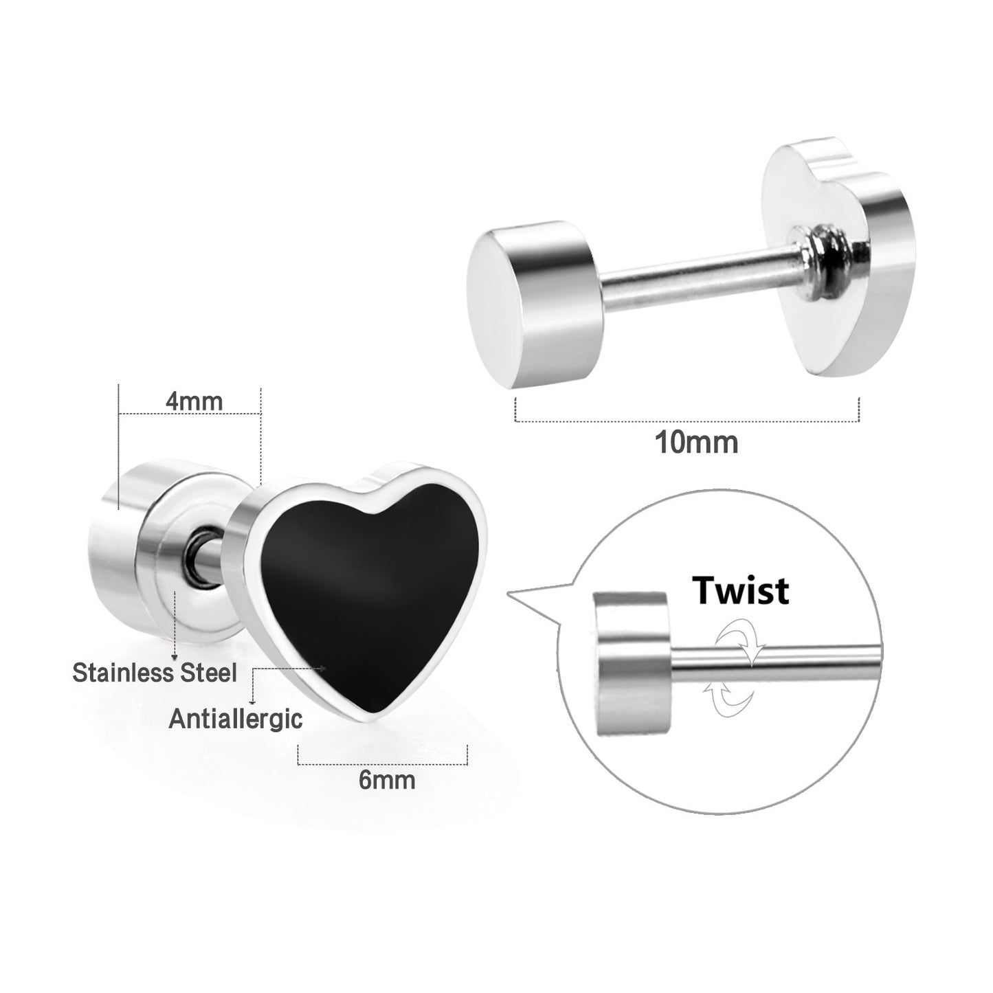 Fashion Heart Shape Stainless Steel Plating Ear Studs 1 Pair