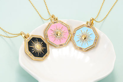 European And American Color Dripping Oil Zircon Pendant Necklace Fashion Eight-pointed Star Clavicle Chain