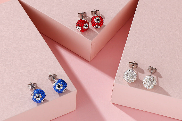 European And American Ornament Elegant Fashion Steel Color Shambhala Stud Earrings Female Earring Bone Nail Diamond Ball Cross-border Wholesale