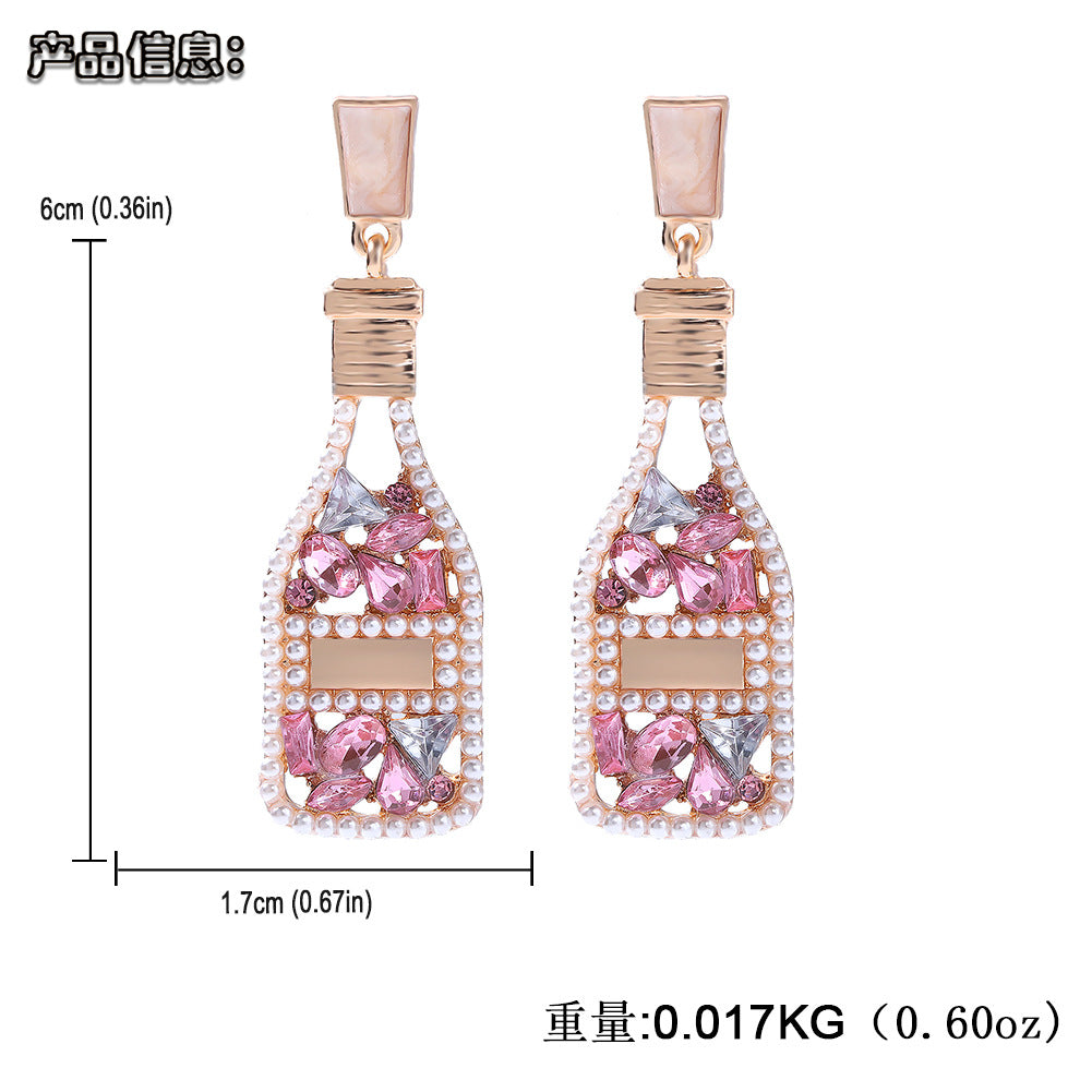 Fashion Wine Bottle Diamond Alloy Artificial Gemstones Earrings