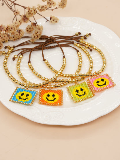 Sweet Smiley Face Seed Bead Golden Balls Wholesale Bracelets