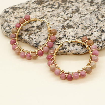 Retro Geometric Semi-precious Stone Handmade Earrings 1 Pair