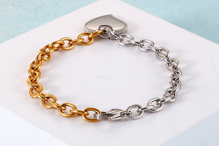 Fashion Stainless Steel Edge Heart-shaped Gold Bracelet Wholesale