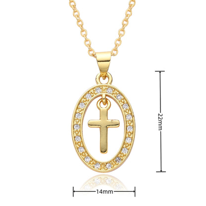 Copper Gold Plated Simple Style Shiny Cross Hollow Out Inlay Zircon Pendant Necklace