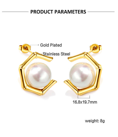 1 Pair Elegant Retro Pentagon Spiral Stripe Plating Inlay Stainless Steel Zircon Gold Plated Earrings