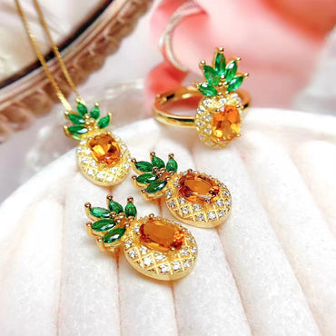1 Piece 1 Pair Fashion Fruit Copper Plating Zircon Women's Rings Earrings Necklace