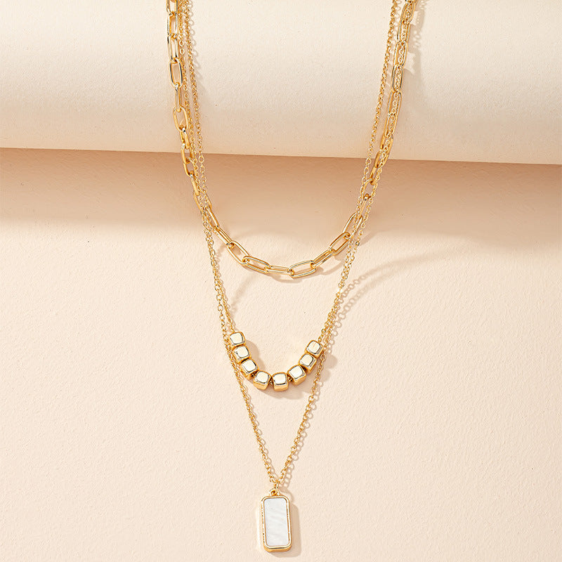 Simple Three-layer Shell Multi-layer Block Pendant Necklace