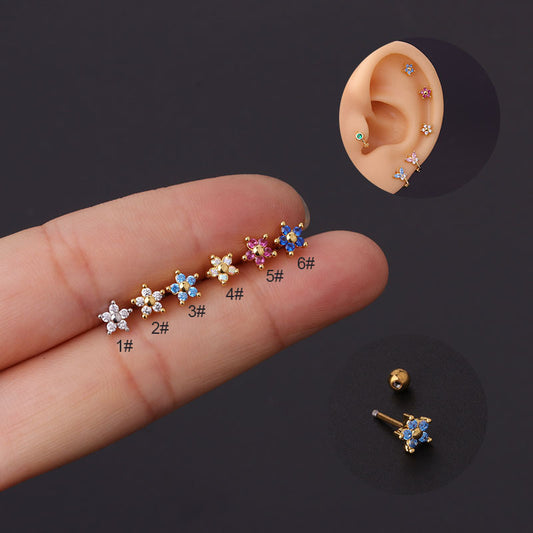 Simple Style Flower Stainless Steel Artificial Gemstones Earrings Ear Studs