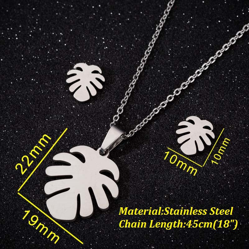 1 Set Fashion Leaves Stainless Steel Plating Earrings Necklace